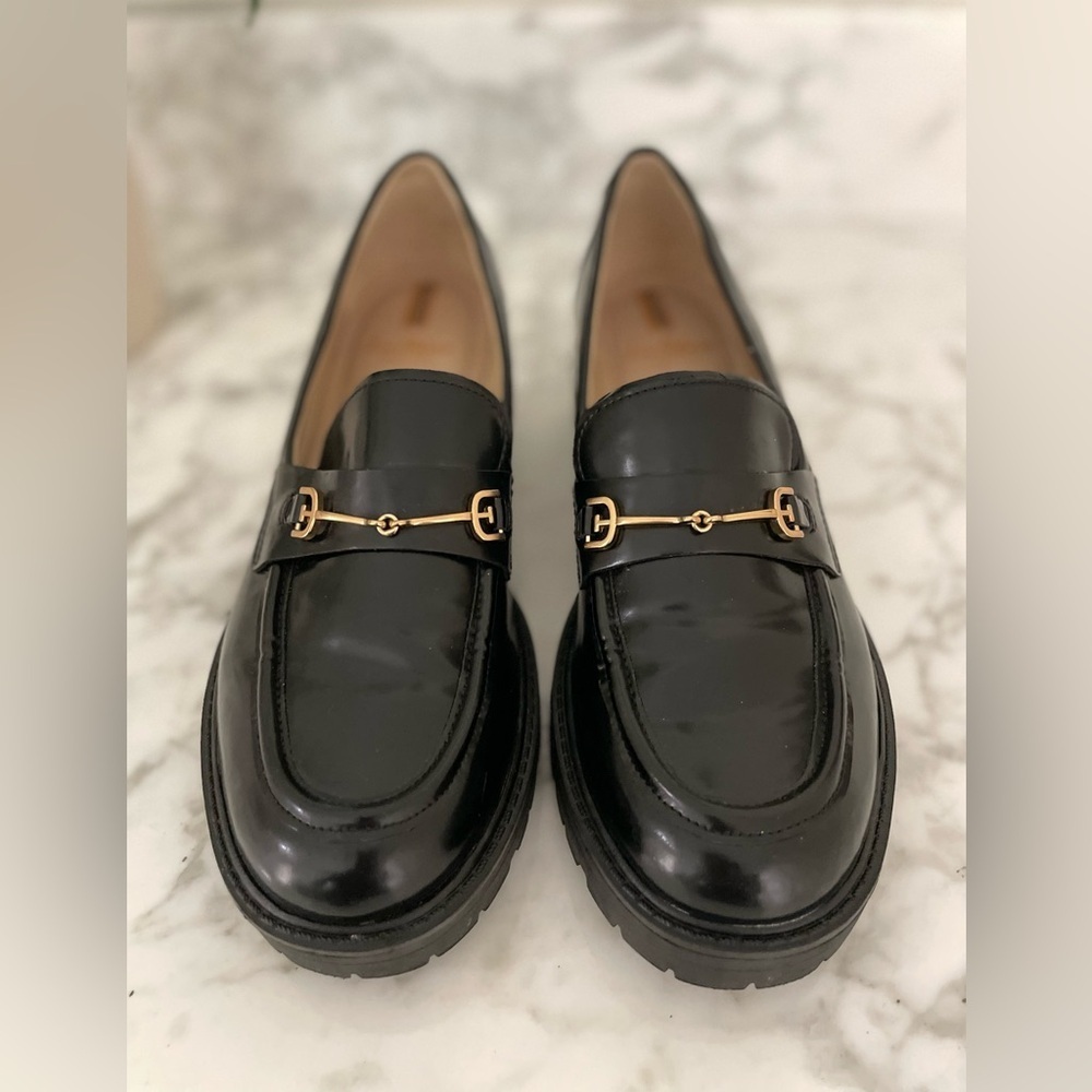Sam Edelman Chunky Penny Loafers Lug Sole Size 8 Patent Black - Picture 2 of 9